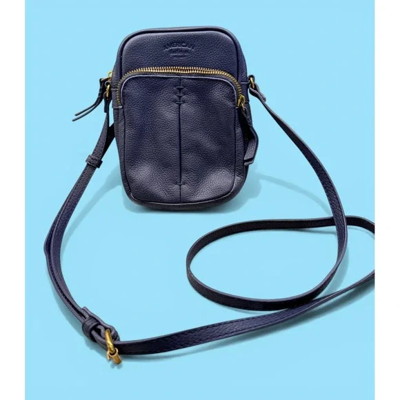 Small Classy American Leather Co. Navy Blue Crossbody Bag w/Pockets Travel - Picture 1 of 7